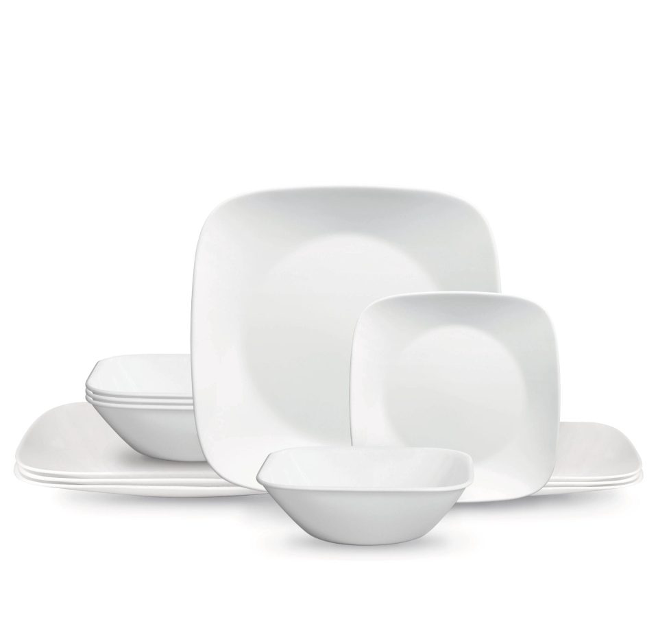 Corelle® Square™ Pure White 12-piece Dinnerware Set with Appetizer Plates, Service for 4