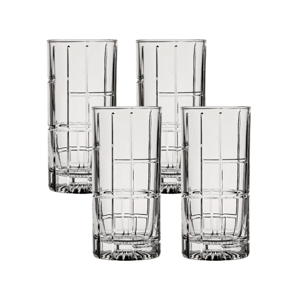 Ocean Glass Traze FTR Highball Glasses (4-Pieces), 12-ounce, Dishwasher Safe
