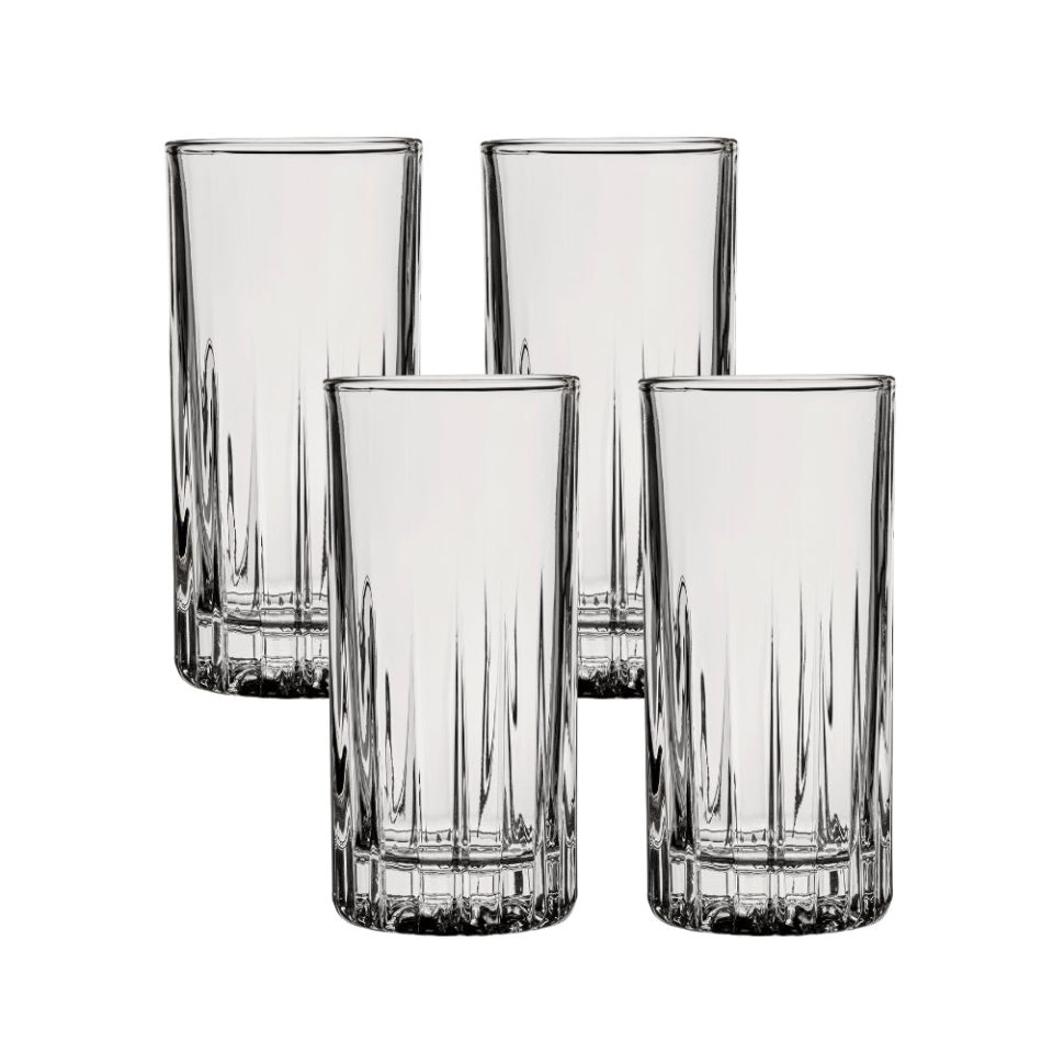 Ocean Glass Traze PRE Highball Glasses (4-Pieces), 12-ounce, Dishwasher Safe