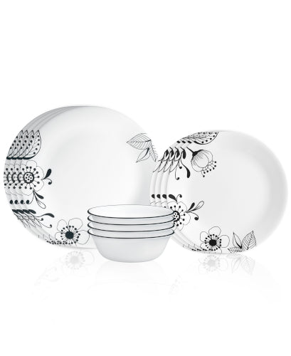 Corelle® Inked Poppy 12-piece Dinnerware Set, Service for 4