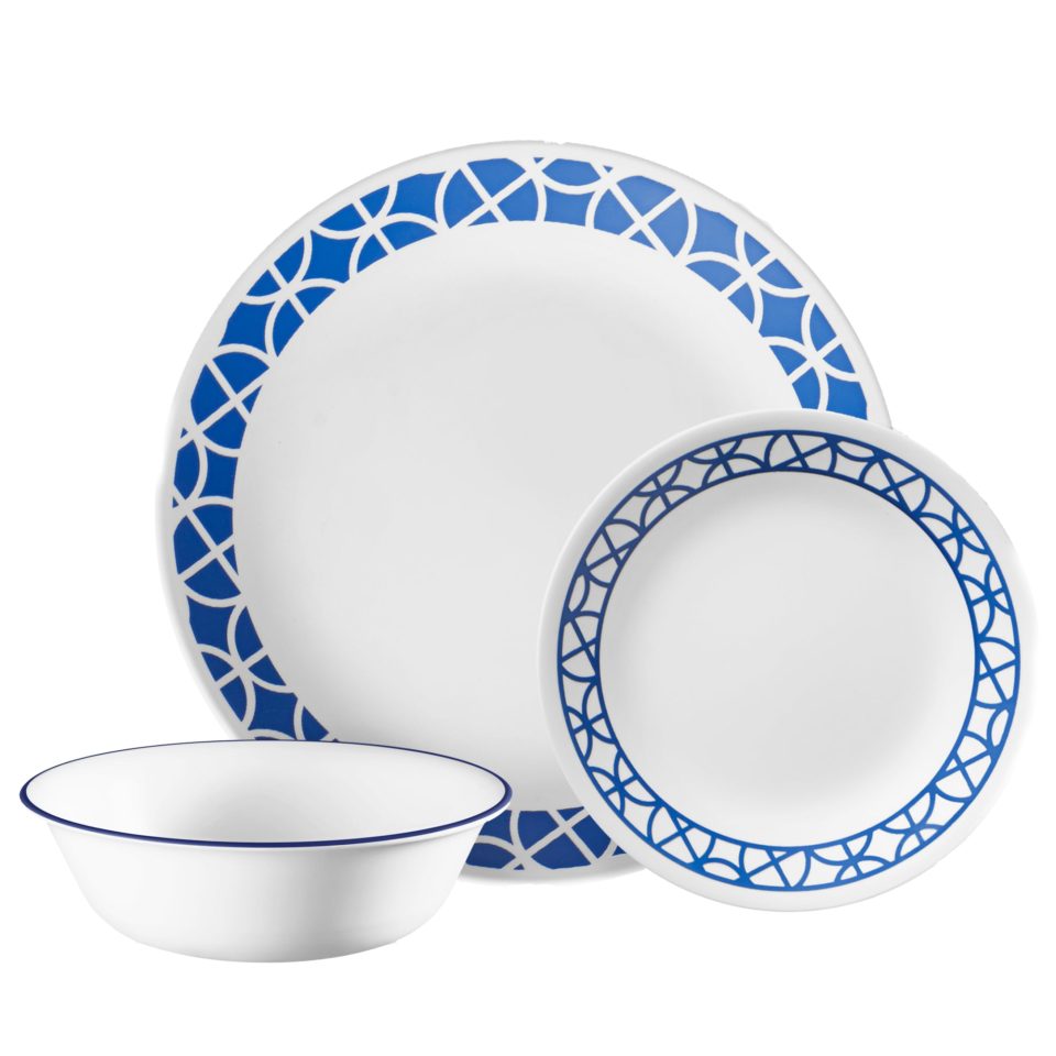 Corelle® Cobalt Circles 12-piece Mugless Dinnerware Set, Service of 4